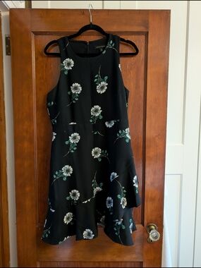 Banana Republic Black Mini Dress with White & Green Floral Size 10